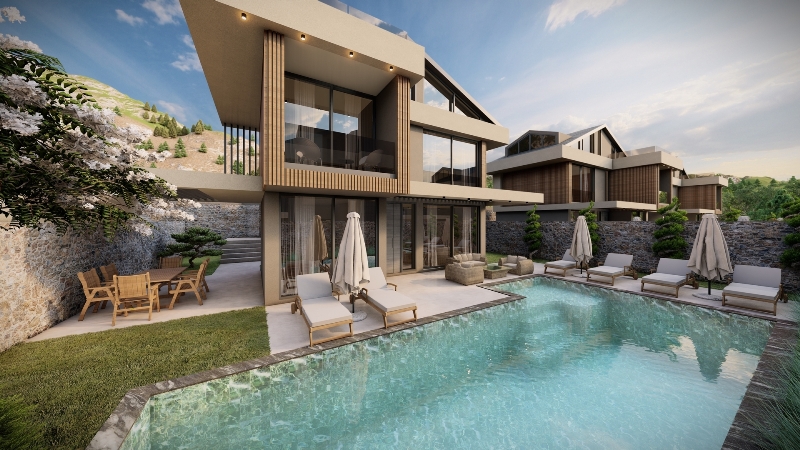 For Sale Luxury Detached Property with Indoor Pool Sauna Steam Room and Outdoor Pool in Ovacik Oludeniz Fethiye Turkey