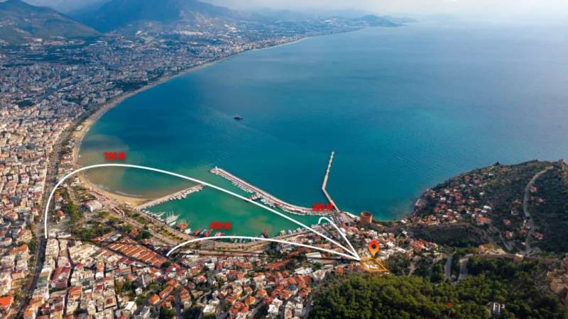 Castle and Sea View Residential 888sqm Land for Sale in Alanya Centre Turkey.